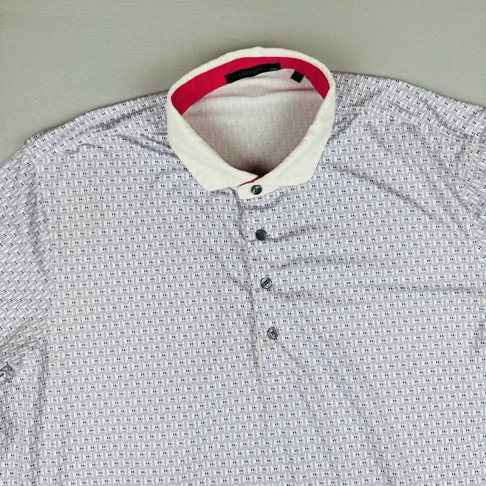 Greyson Golf Polo Shirt White Purple Geometric Print Stretch Performance XXL